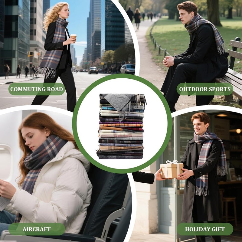 SKNSOFT Winter Wool Plaid Scarf for Men,Women Fashion Tartan Wrap Checkered Scarves - Image 2